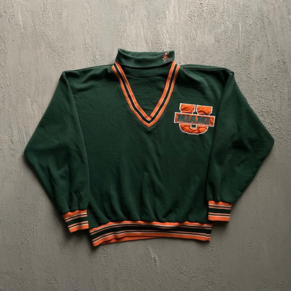 Vintage Miami Hurricanes Mock Neck Sweatshirt Mens XL Green 90s Match 1